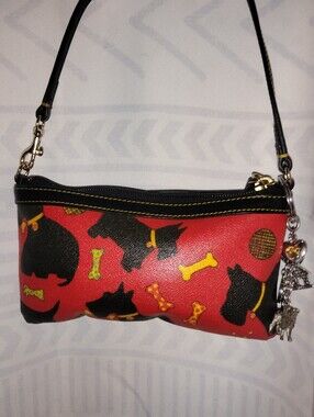 Dooney & Bourke Red Scottie Dog Print Wristlet with Charms